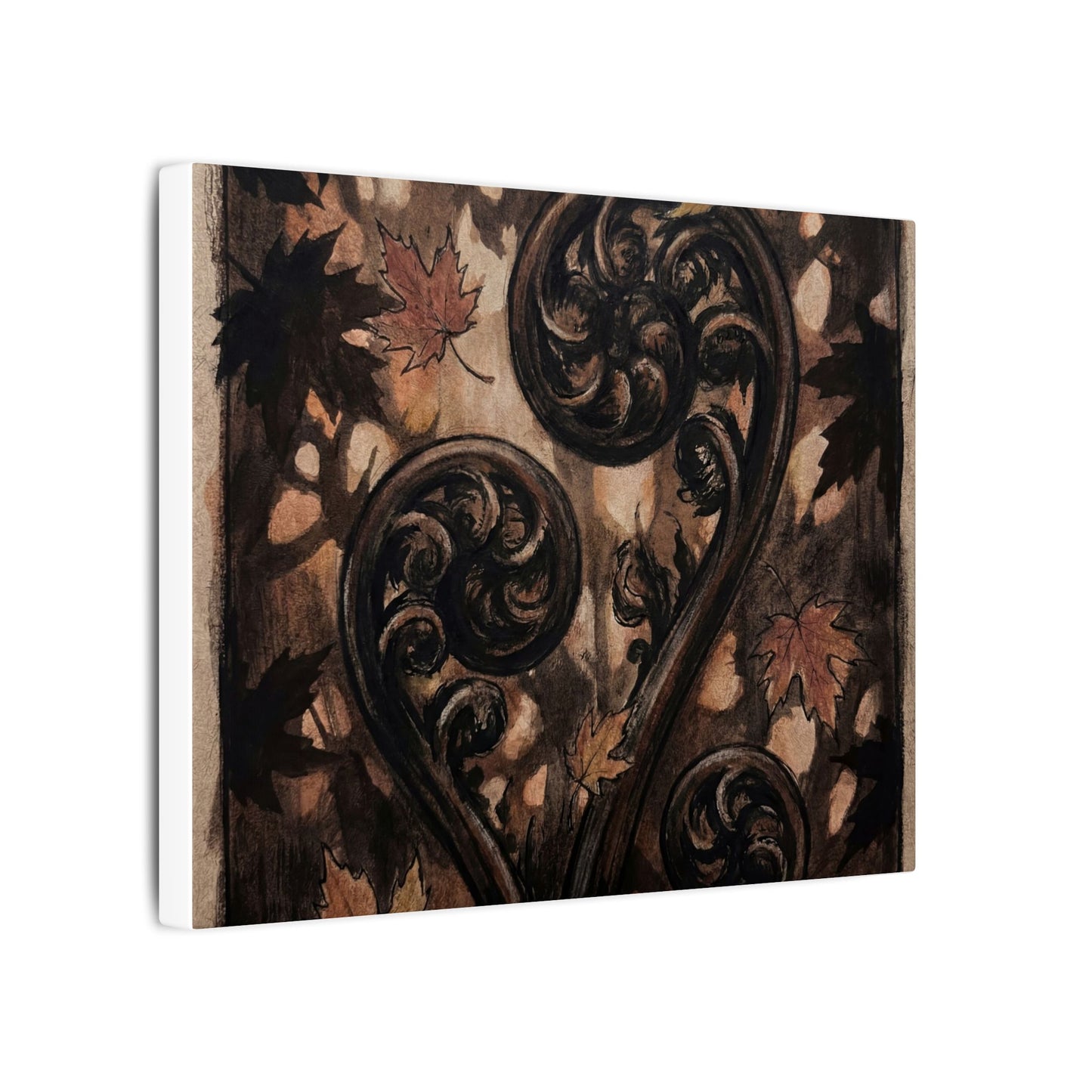 Mono No Aware Fern Unfurling Canvas Art - Dark Japandi Charcoal Ink