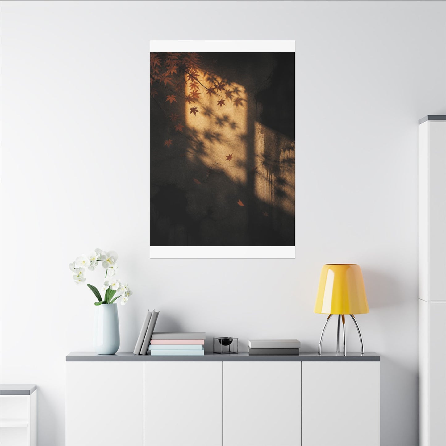 Shadow Play Canvas Art | Autumn Dark Japandi Charcoal Ink Art