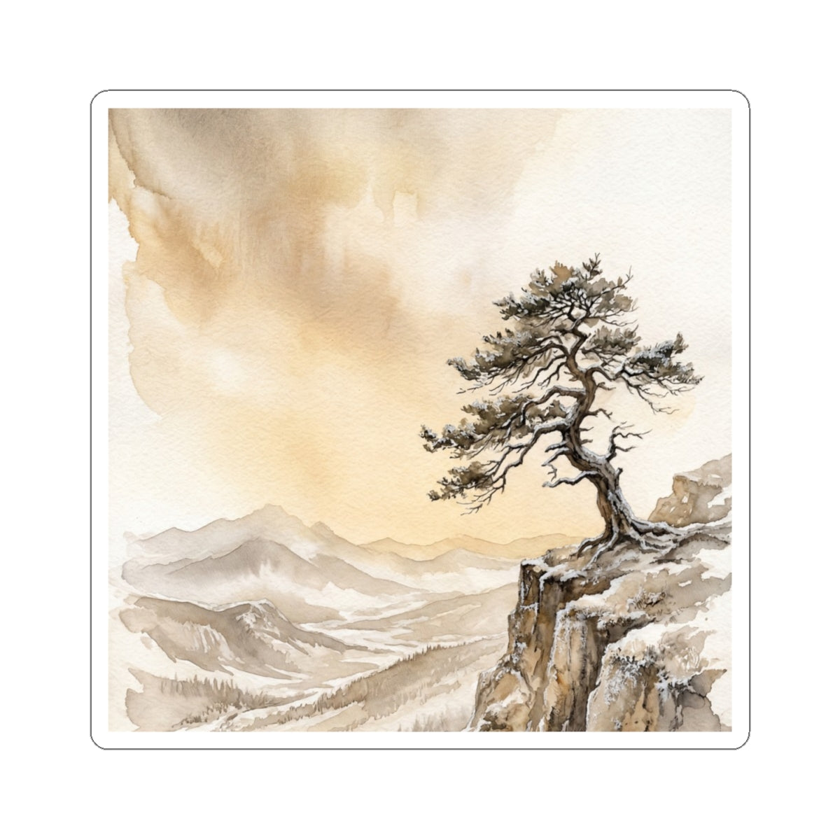 Winter Pine Tree Watercolor Sticker | Neutral Decor Art Print