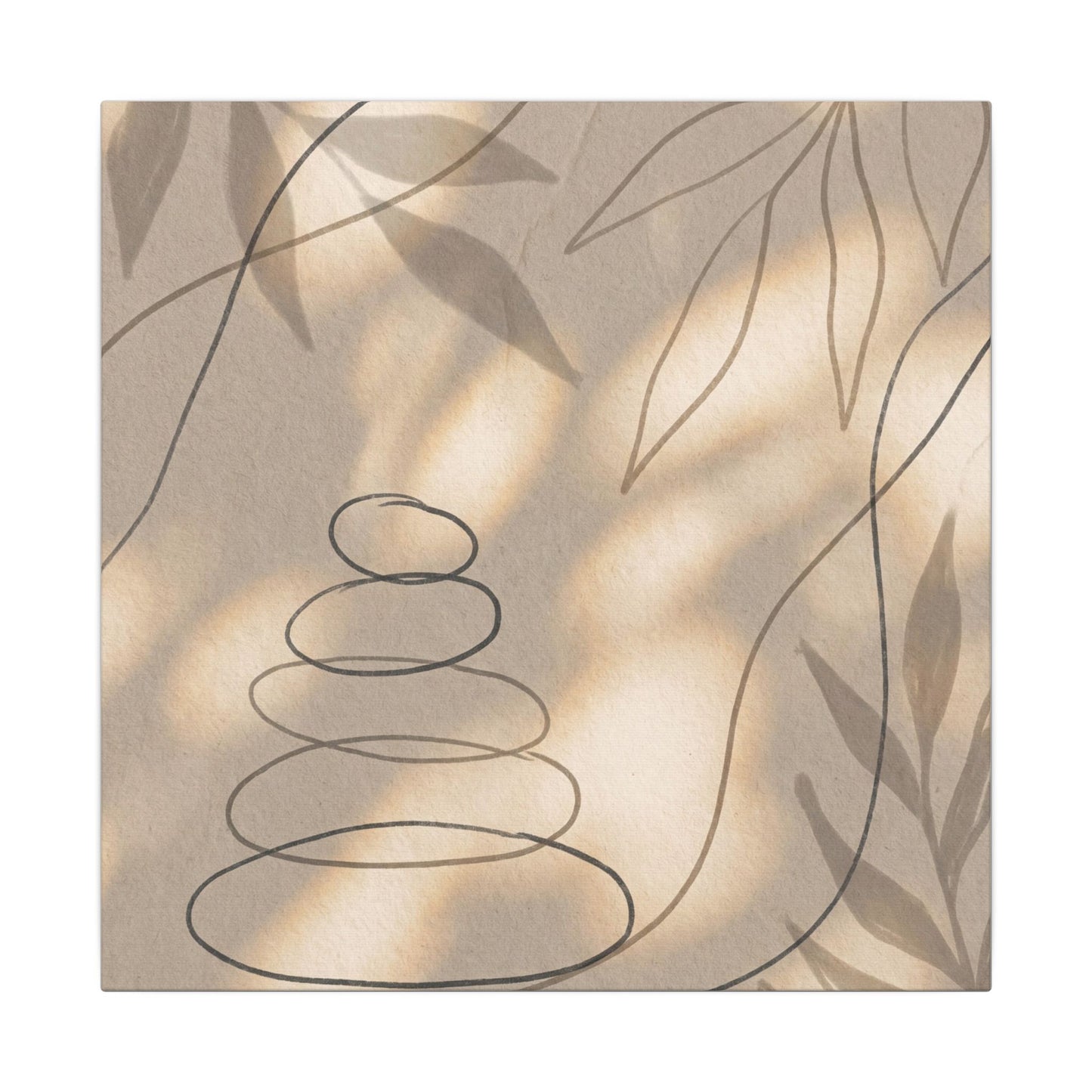 River Stones Minimal Line Canvas Art | Earthy Japandi Art