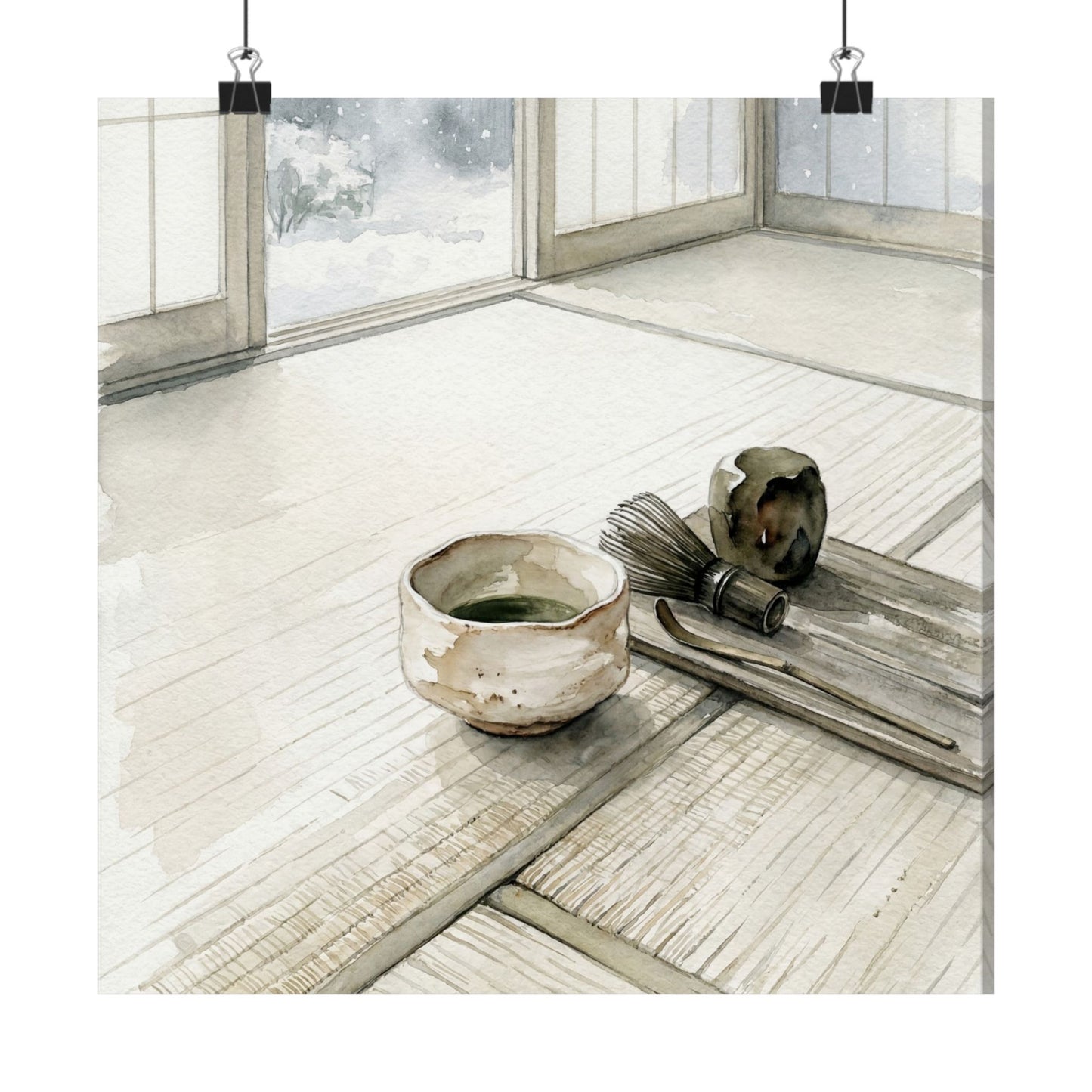 Japandi Tea Ceremony in Overcast | Watercolor Wall Art Print Art Print