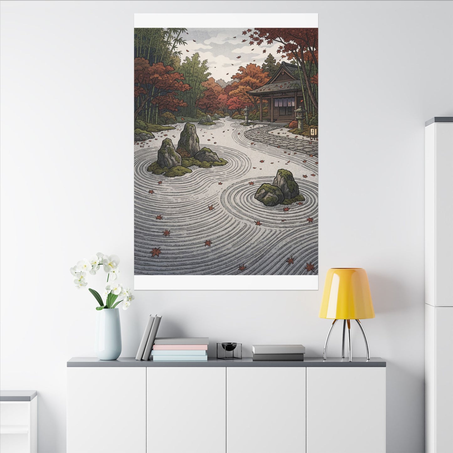 Autumn Rock Garden Ukiyo E Inspired Canvas Art | Peaceful Decor