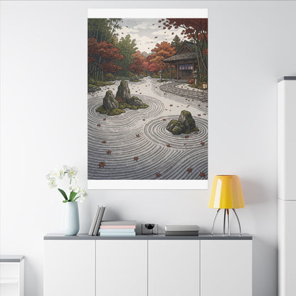 Autumn Rock Garden Ukiyo E Inspired Canvas Art | Peaceful Decor
