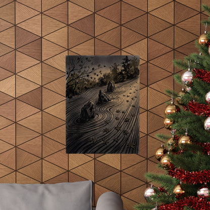 Rock Garden Autumn Wall Art Print | Dark Japandi Sophisticated Design