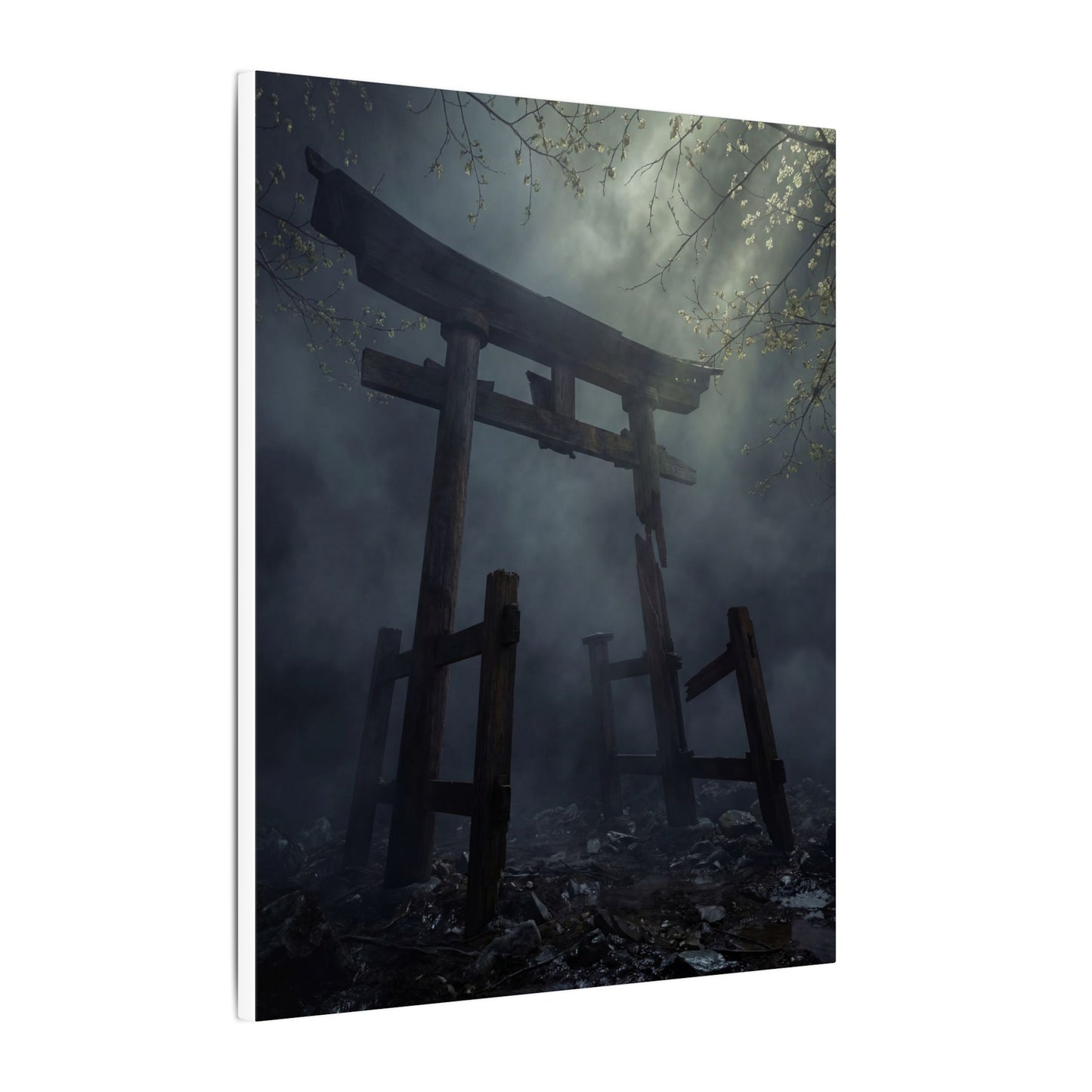 Dark Japandi Torii Gate in Dappled | Moody Minimal Canvas Art