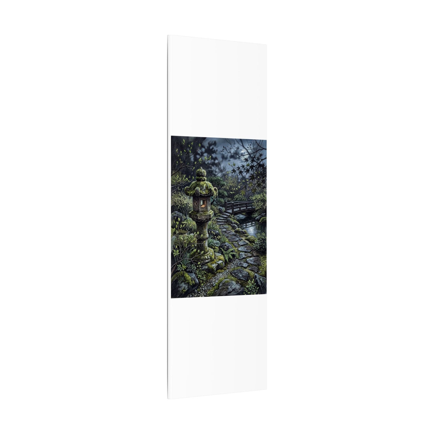 Japandi Stone Lantern in Moonlight | Texture Canvas Art