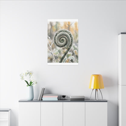 Winter Fern Unfurling Watercolor Canvas Art | Cozy Decor