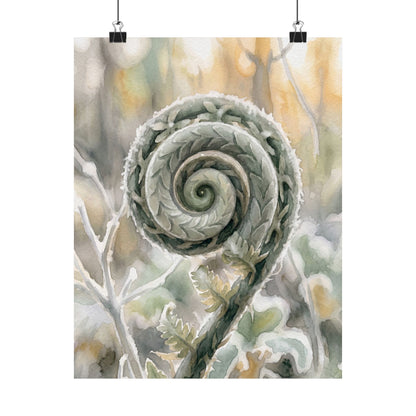 Fern Unfurling Wall Art Print | Winter Japandi Watercolor Art