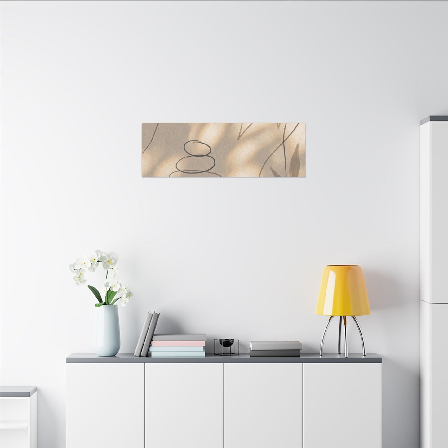 River Stones Minimal Line Canvas Art | Earthy Japandi Art