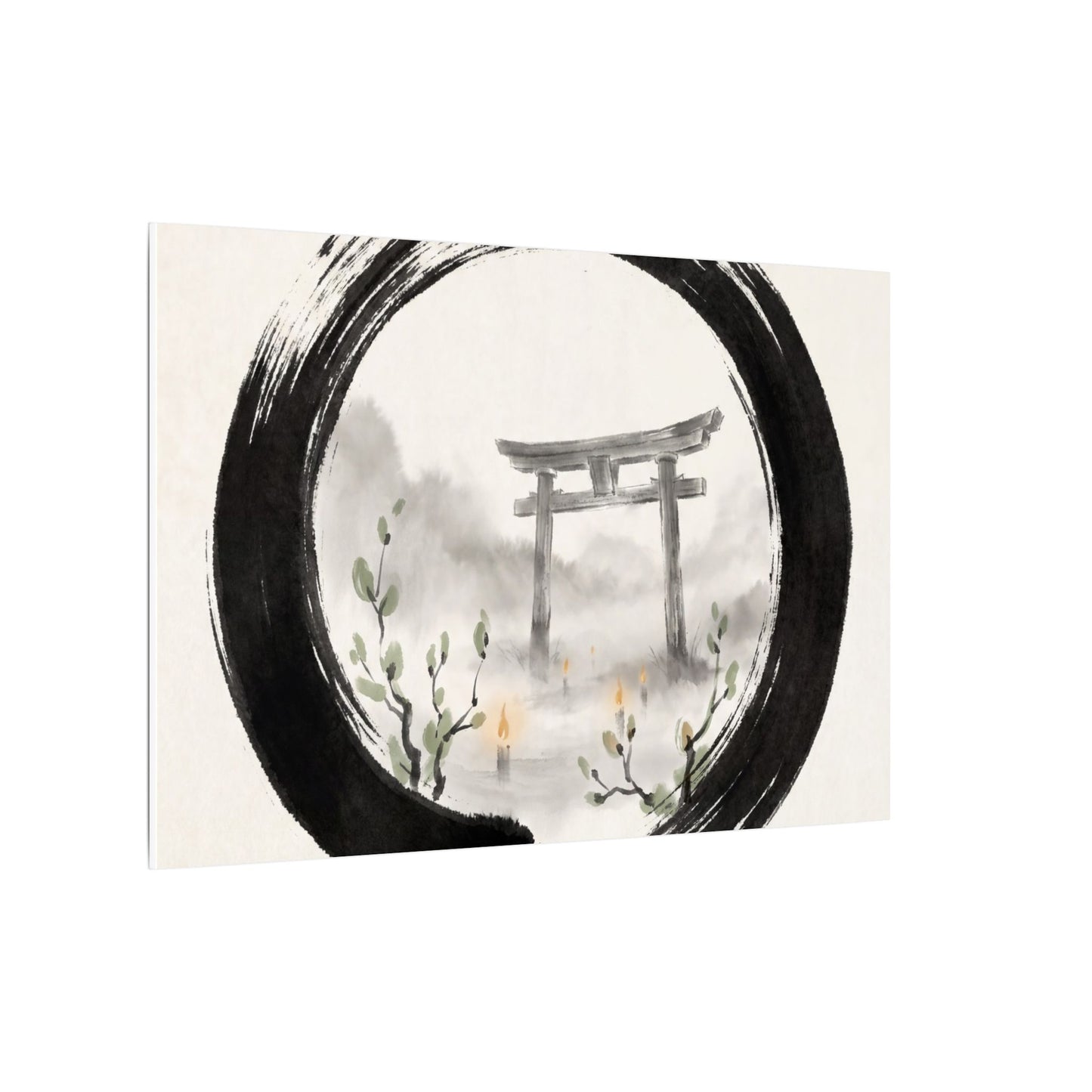 Spring Torii Gate Enso Canvas Art | Tranquil Decor