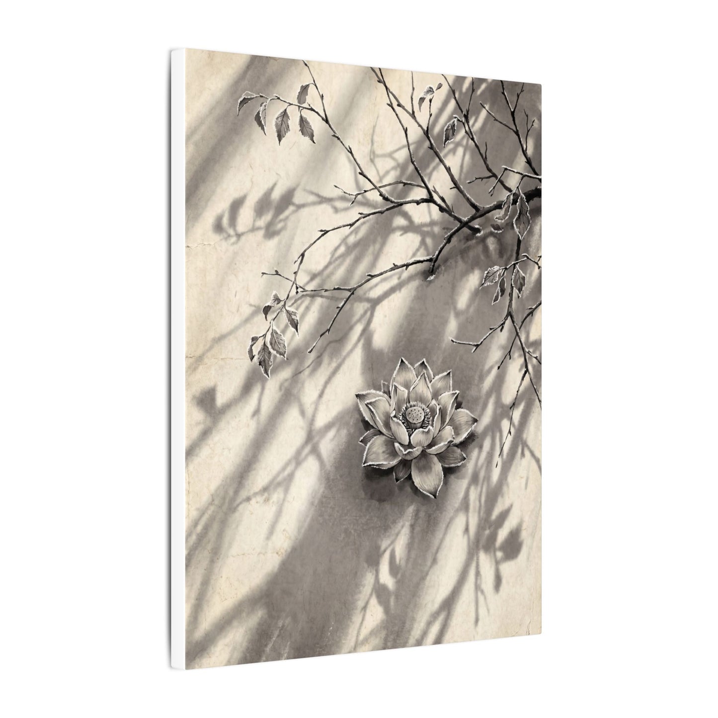 Winter Lotus Flower Sumi E Canvas Art | Contemplative Decor