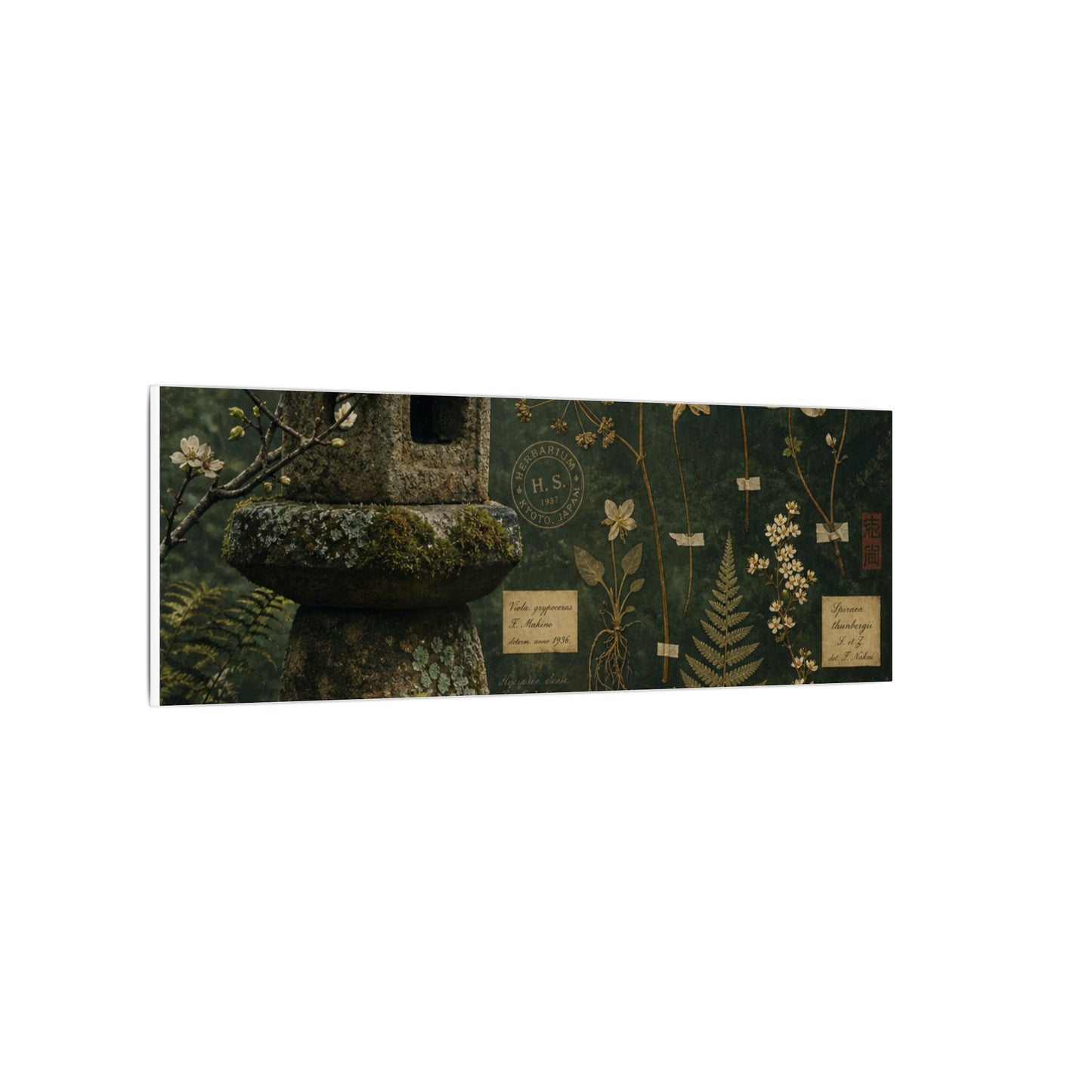 Spring Stone Lantern Herbarium Canvas Art | Nostalgic Decor