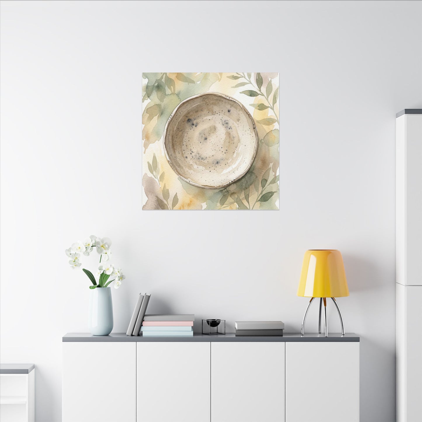 Ceramic Bowl Watercolor Canvas Art | Warm Japandi Art