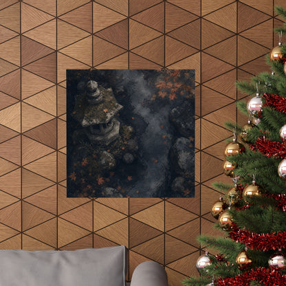 Japandi Stone Lantern in Moonlight | Texture Wall Art Print