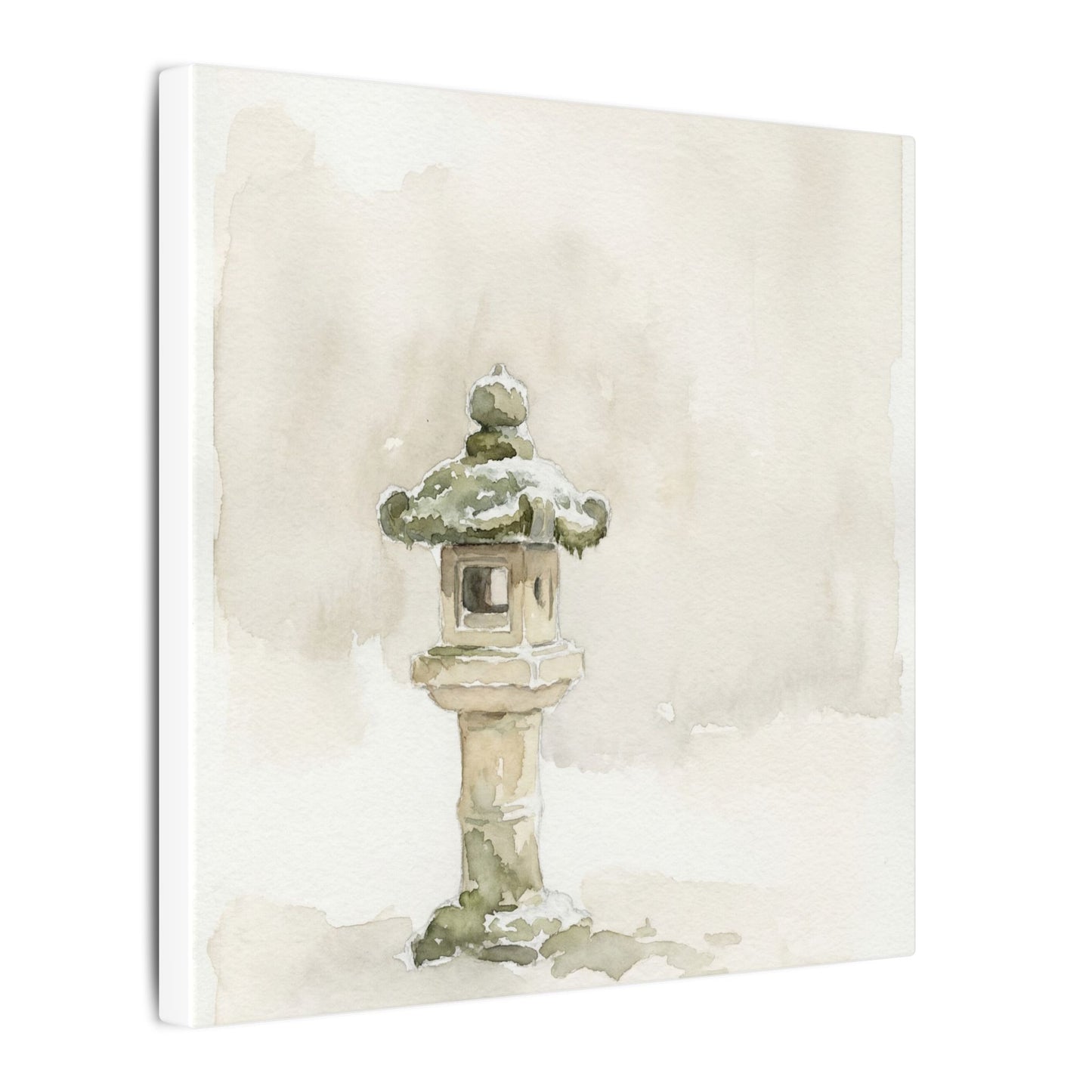 Stone Lantern Winter Canvas Art | Japandi Earthy Design