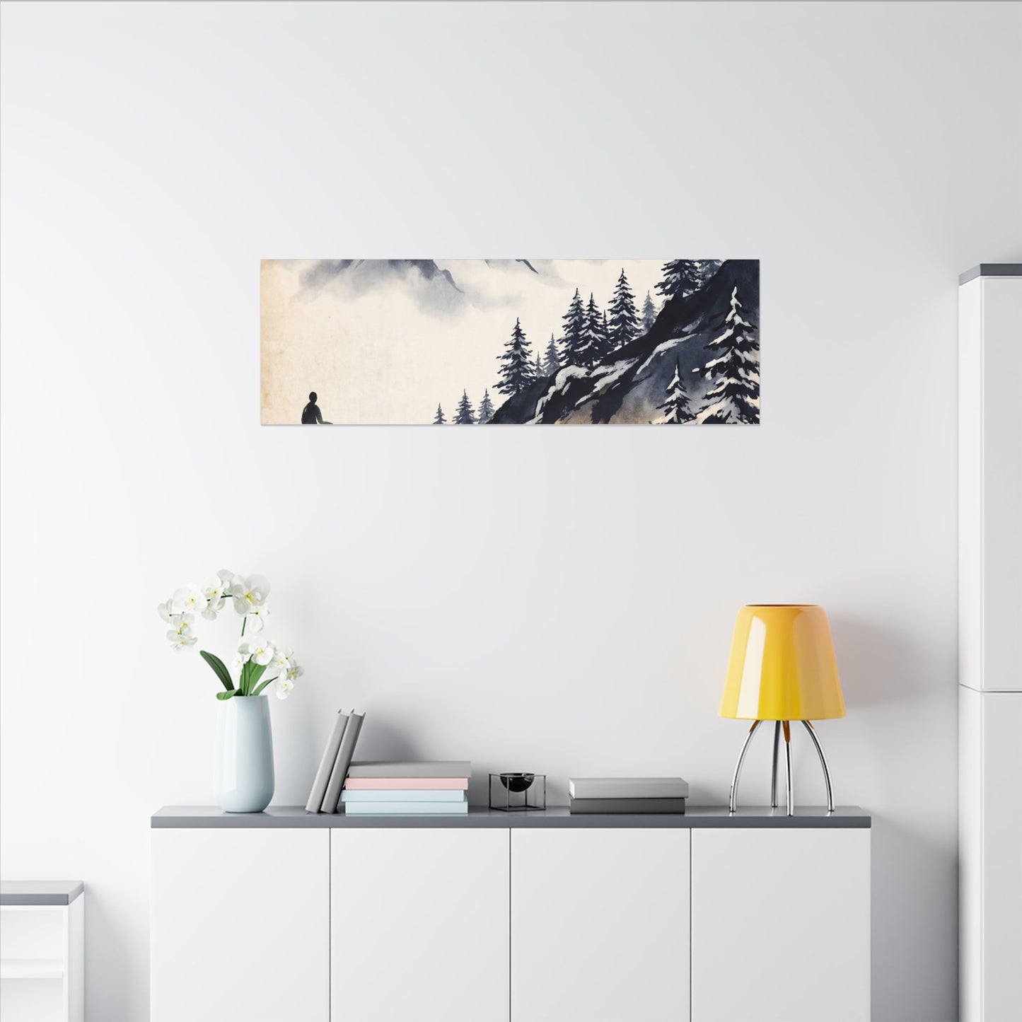 Mountain Mist Canvas Art | Winter Zen Ukiyo E Inspired Art