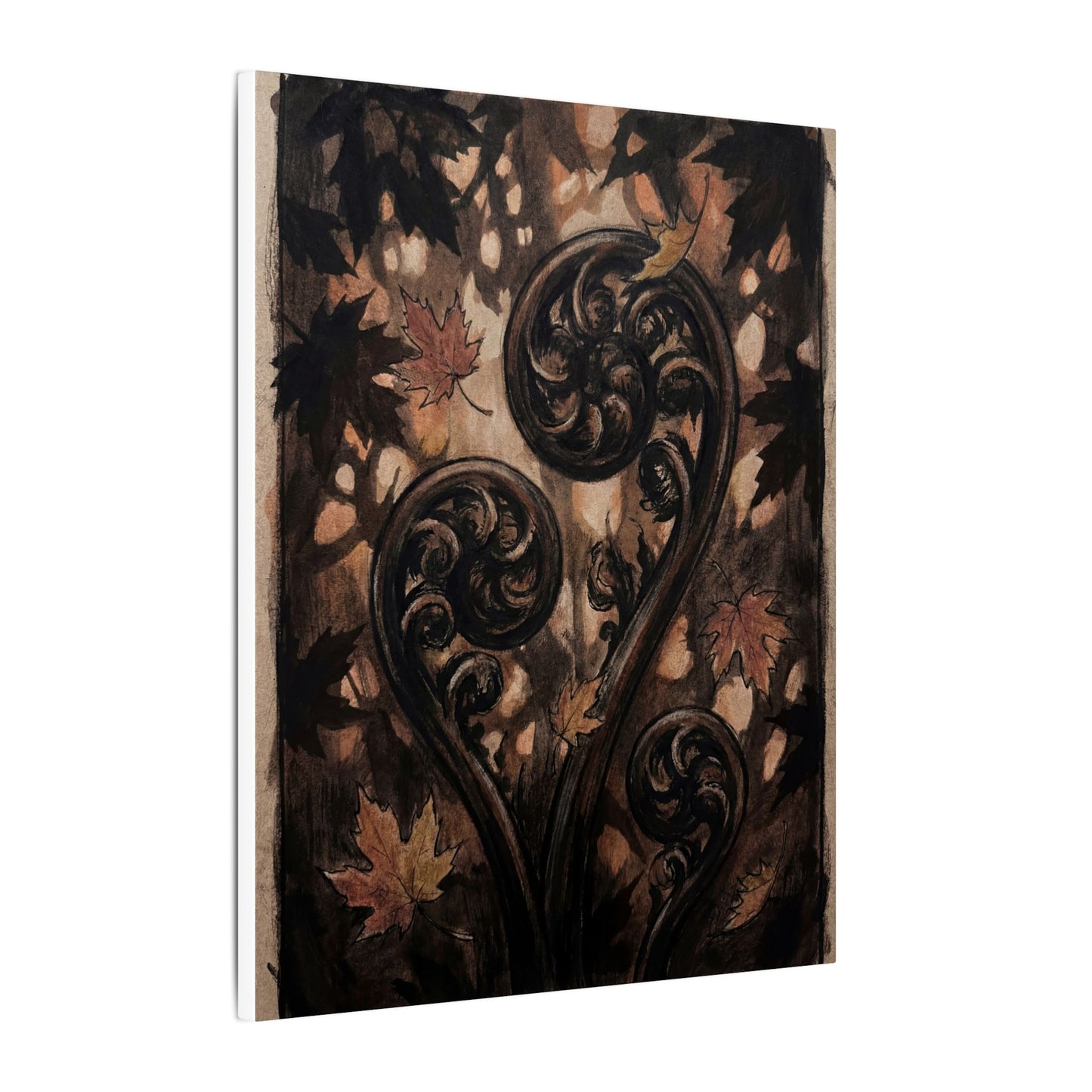 Mono No Aware Fern Unfurling Canvas Art - Dark Japandi Charcoal Ink