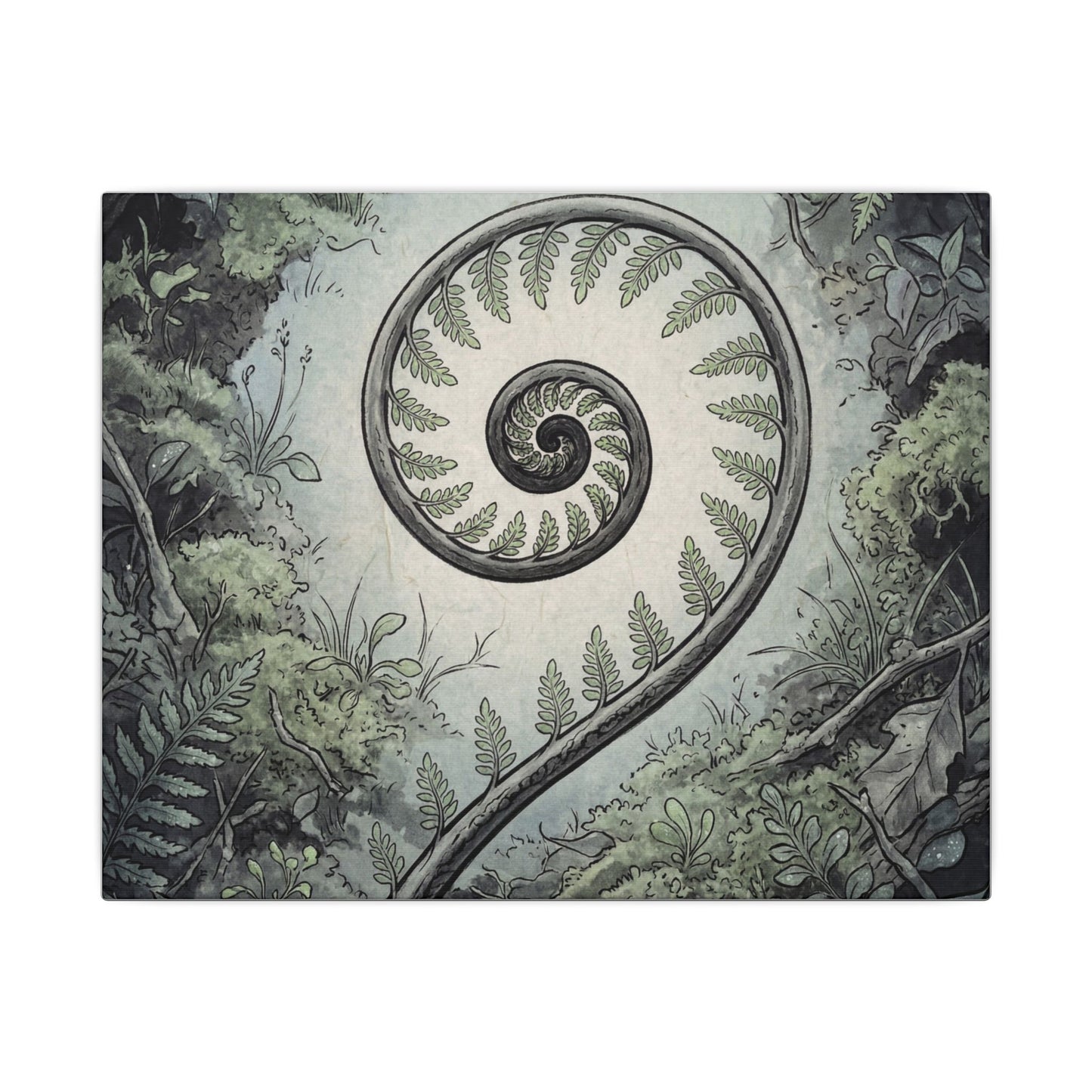 Zen Fern Unfurling in Dawn | Ukiyo E Inspired Canvas Art