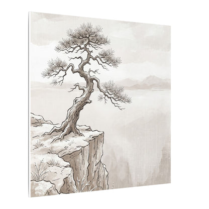 Neutral Pine Tree Canvas Art - Minimal Line Japandi