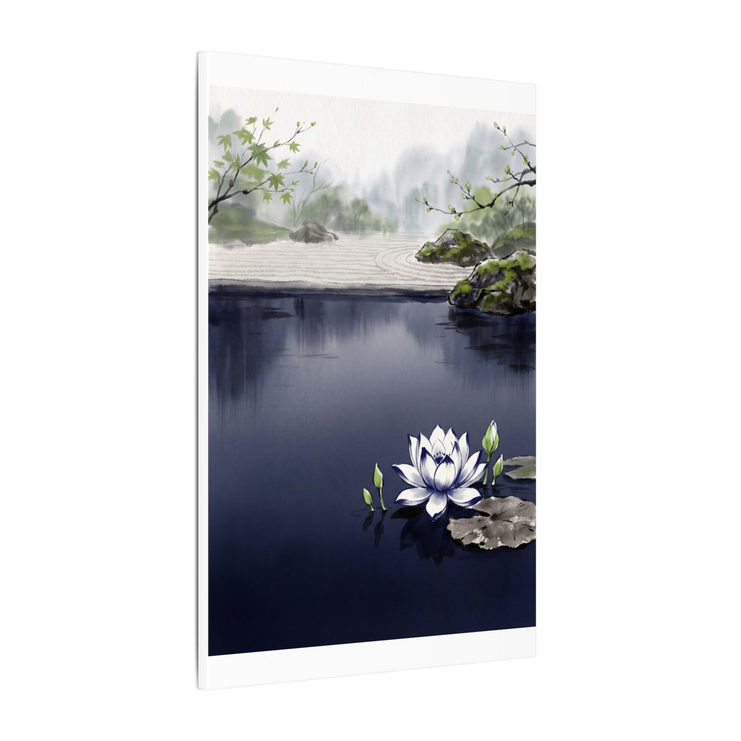 Lotus Flower Karesansui Canvas Art | Tranquil Zen Art