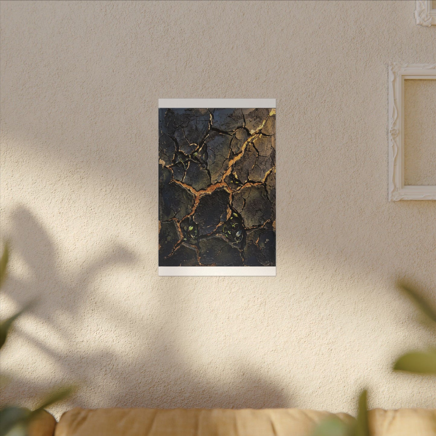 Cracked Earth Spring Canvas Art | Dark Japandi Atmospheric Design