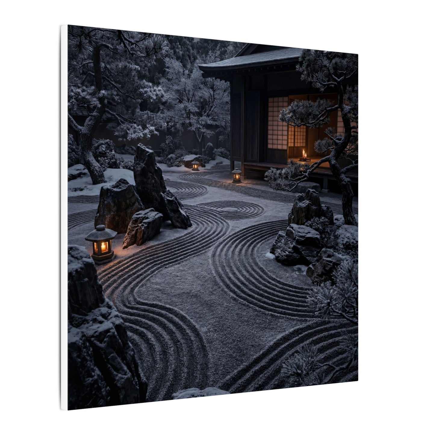 Candlelight Rock Garden Canvas Art - Dark Japandi Fukinsei
