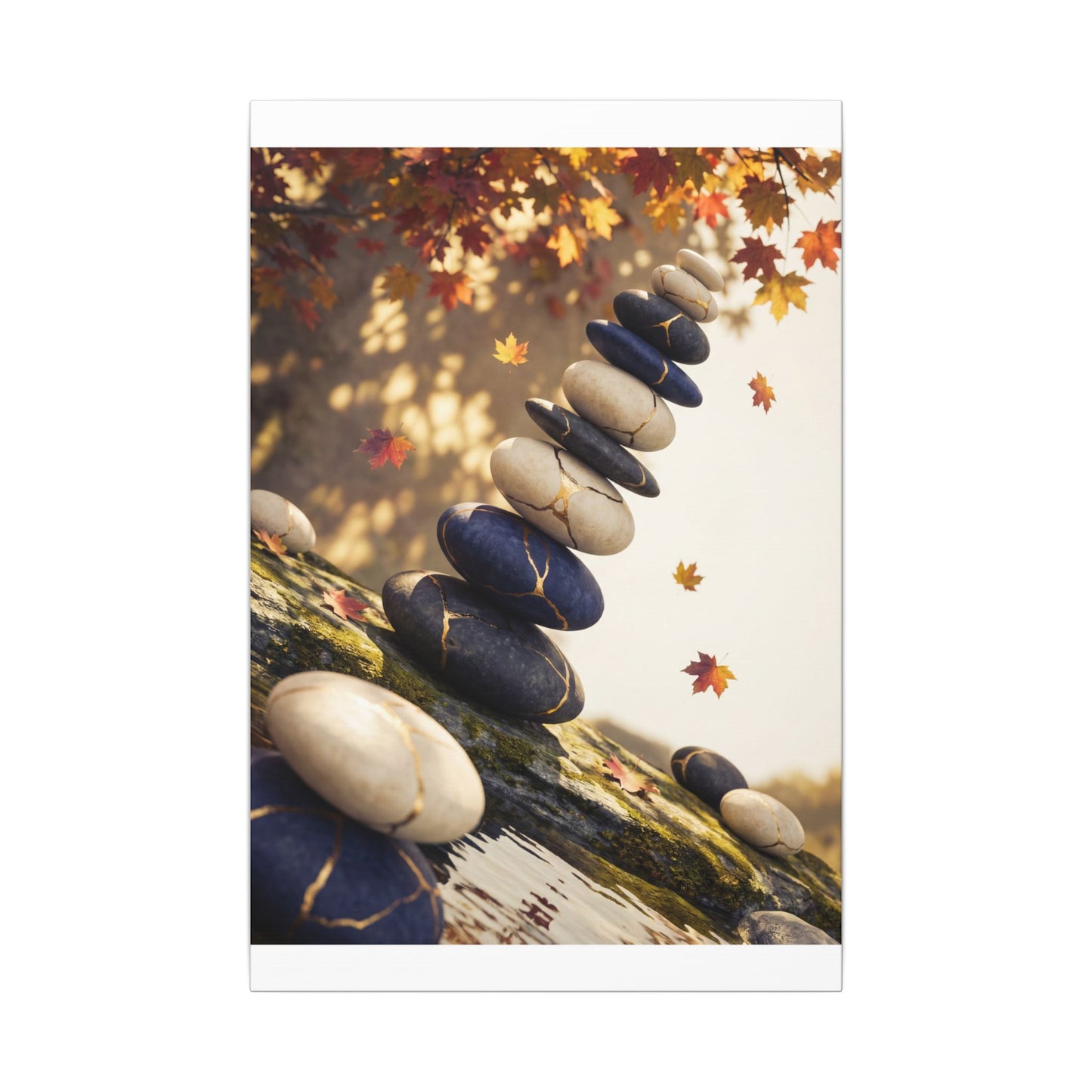 Ma River Stones Canvas Art - Kintsugi Gold Vein