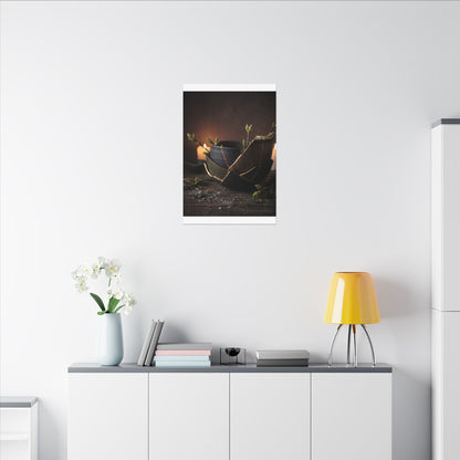 Broken Pottery Spring Canvas Art | Dark Japandi Luxurious Design