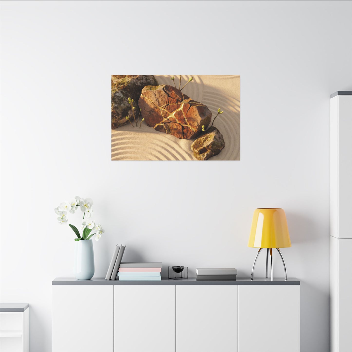 Kanso Rock Garden Canvas Art - Kintsugi Crackle Gold