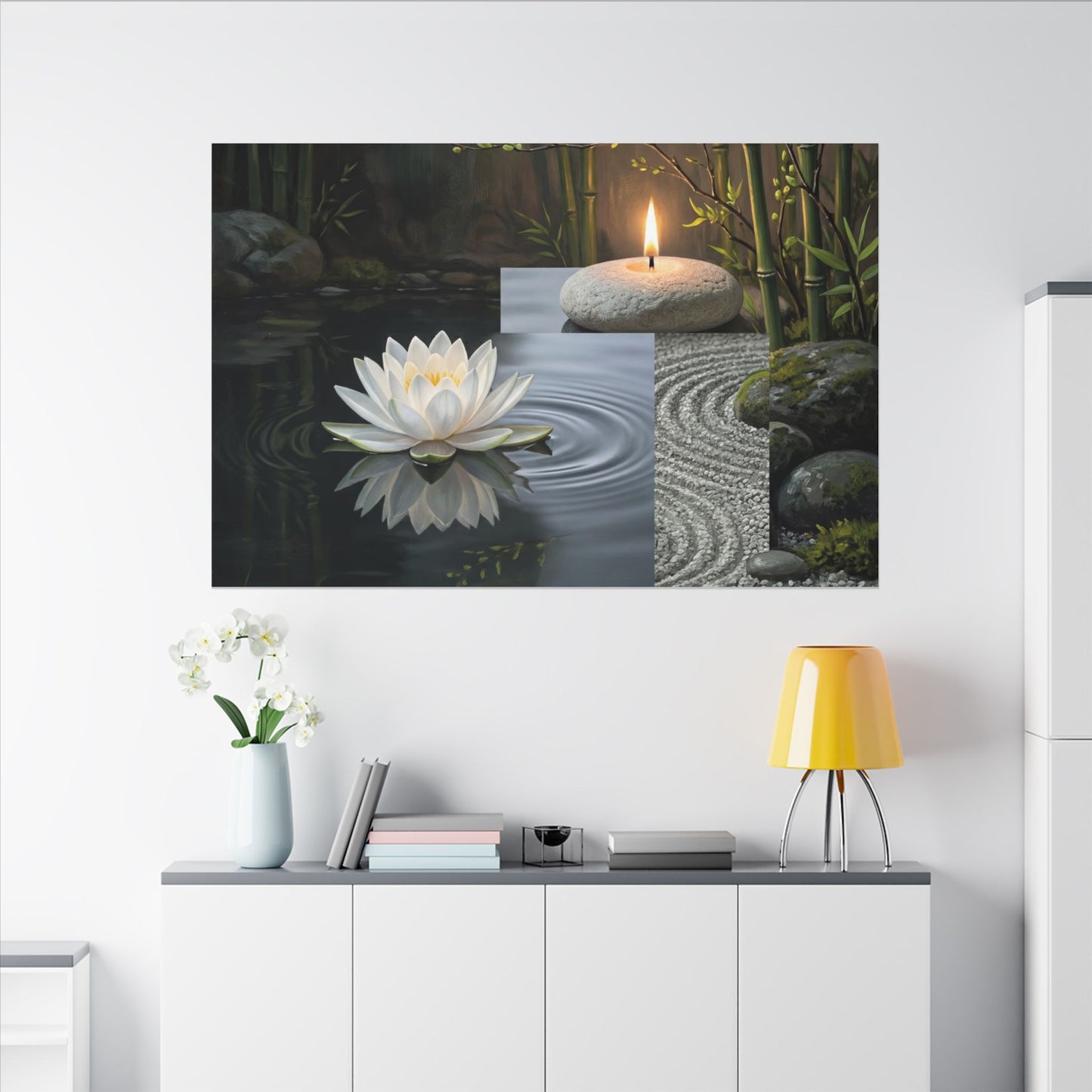 Candlelight Lotus Flower Canvas Art - Zen Kanso