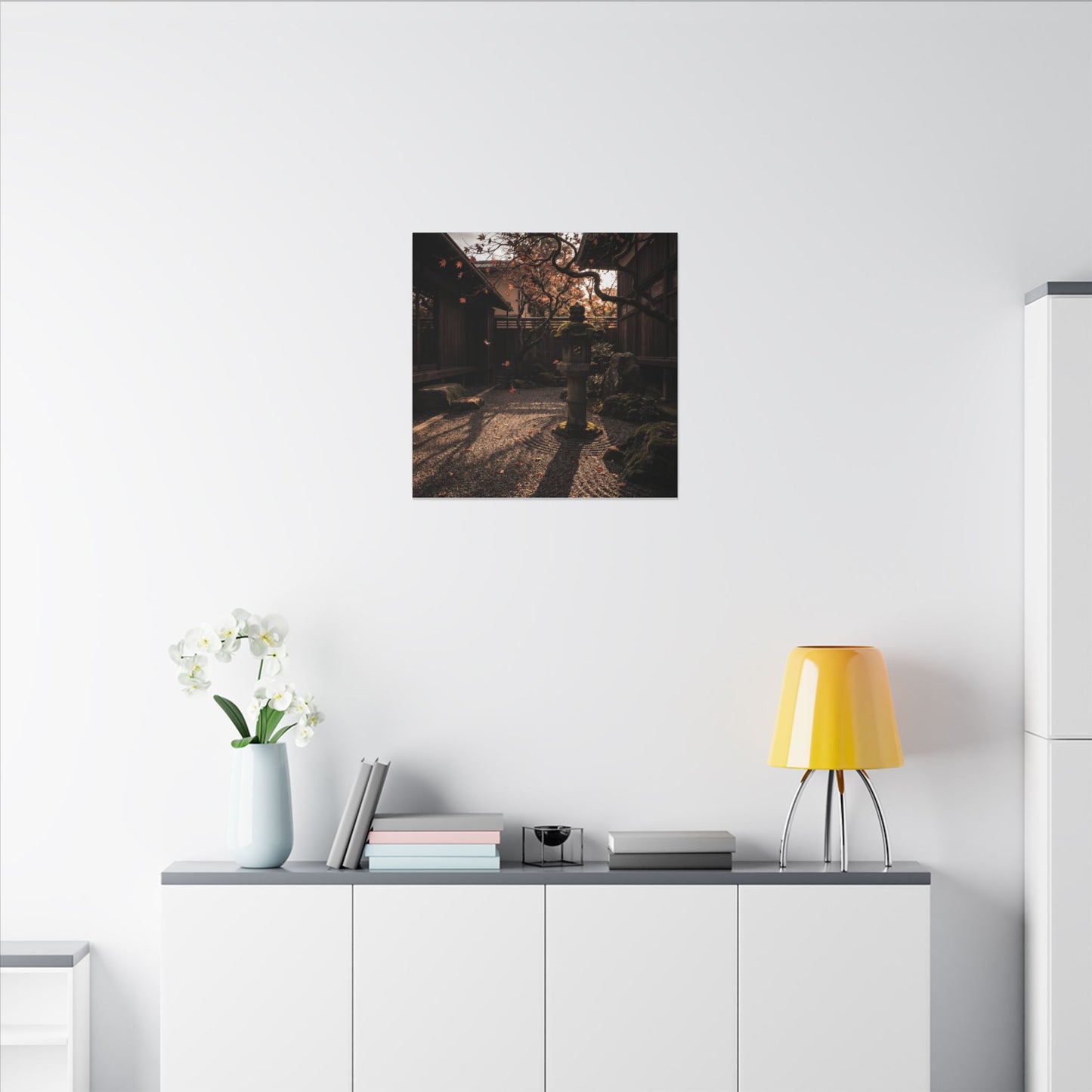 Seijaku Stone Lantern Canvas Art - Dark Japandi Shadow Zen