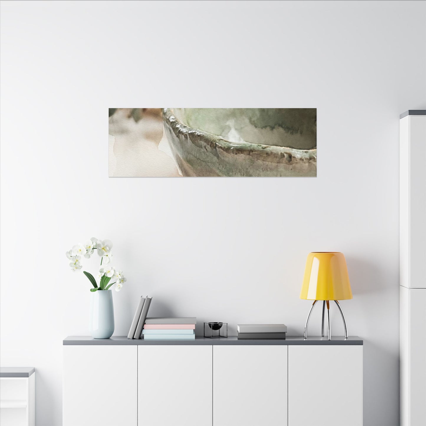 Ceramic Bowl Canvas Art | Summer Japandi Watercolor Art