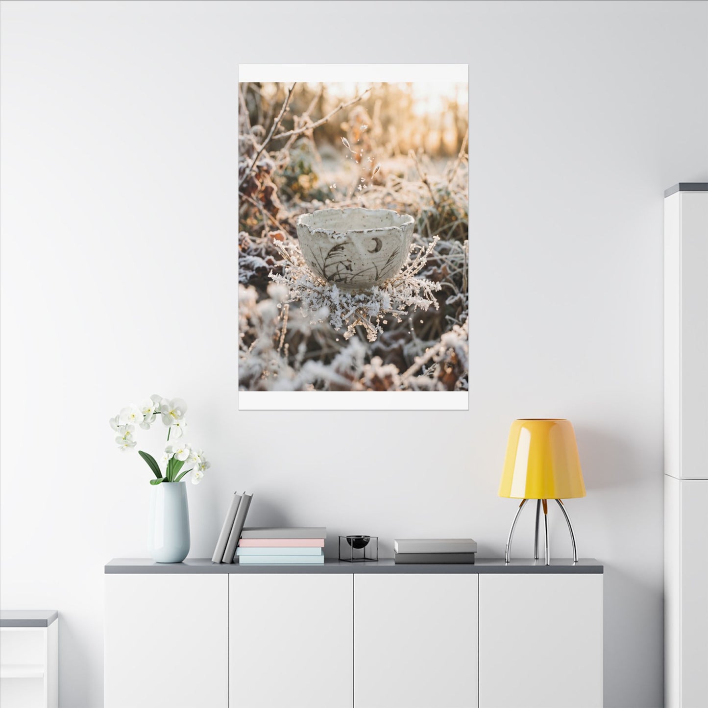 Japandi Ceramic Bowl in Golden Hour | Japanese Pattern Canvas Art