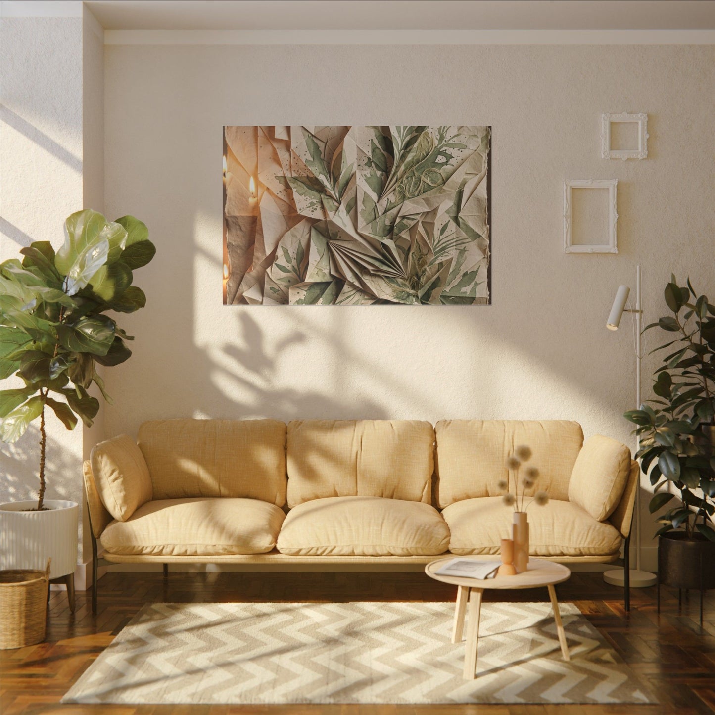 Japandi Paper Fold in Candlelight | Texture Canvas Art