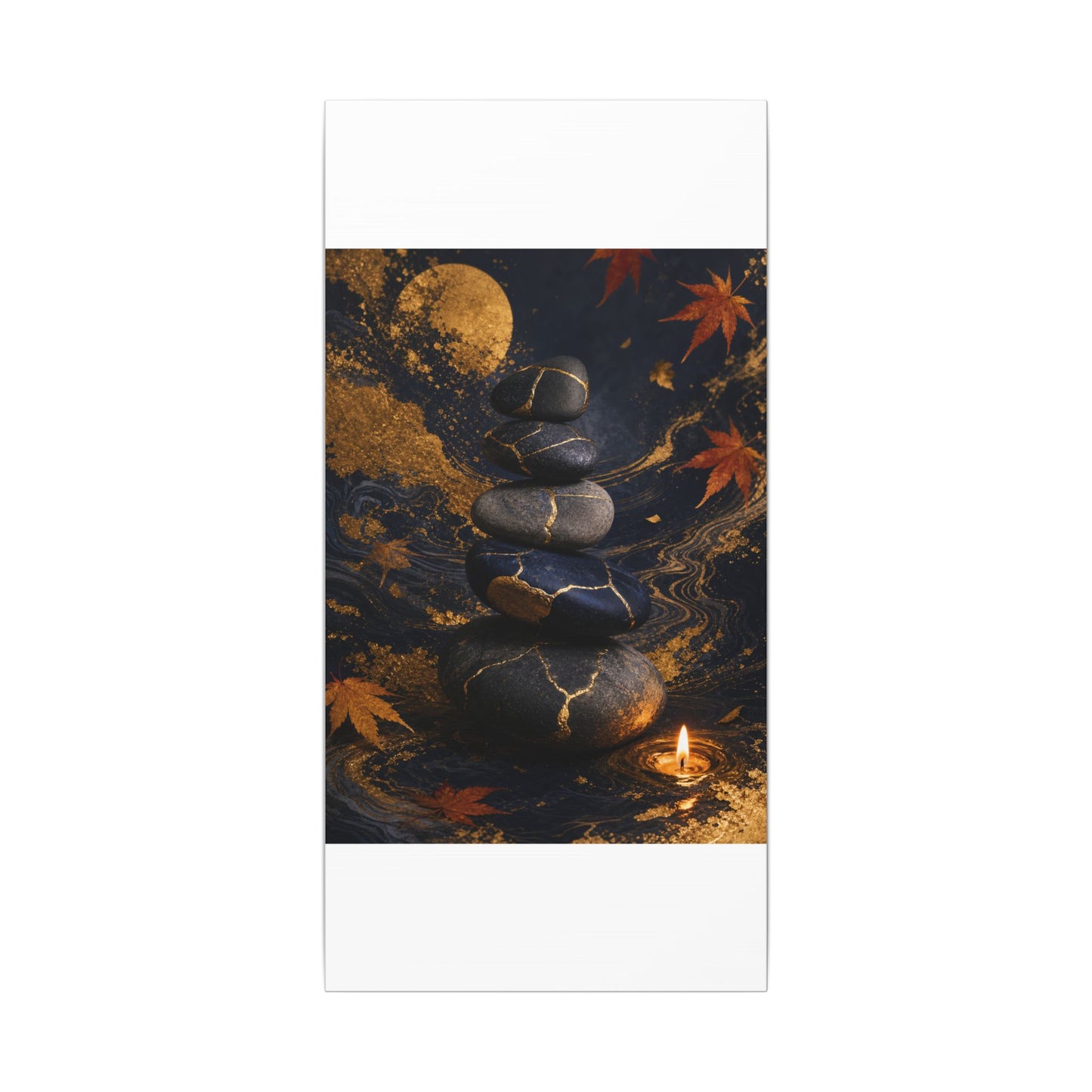 River Stones Autumn Canvas Art | Kintsugi Artful Design
