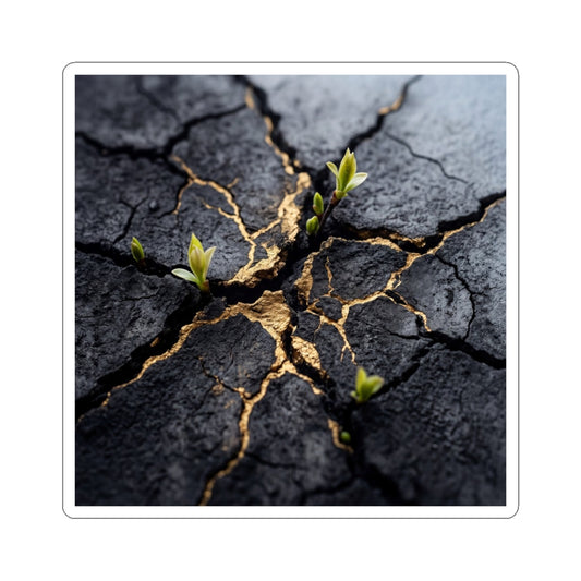 Dark Japandi Cracked Earth in Dawn | Charcoal Ink Sticker