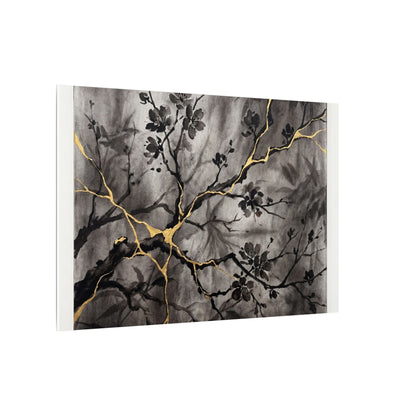 Kanso Cherry Blossom Canvas Art - Kintsugi Crackle Gold