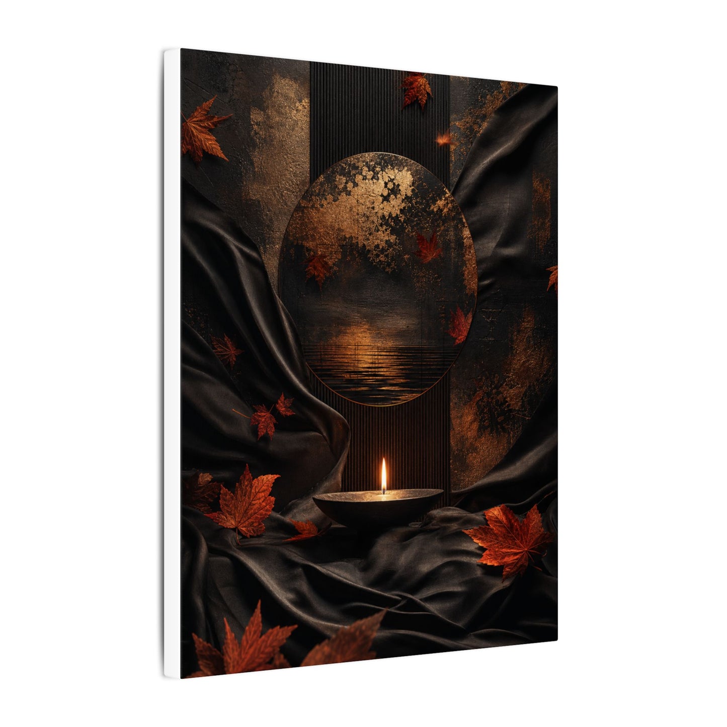 Silk Drape Autumn Canvas Art | Dark Japandi Moody Design