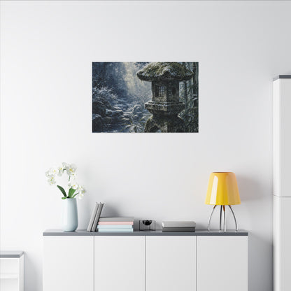 Zen Stone Lantern in Dappled | Sumi E Canvas Art
