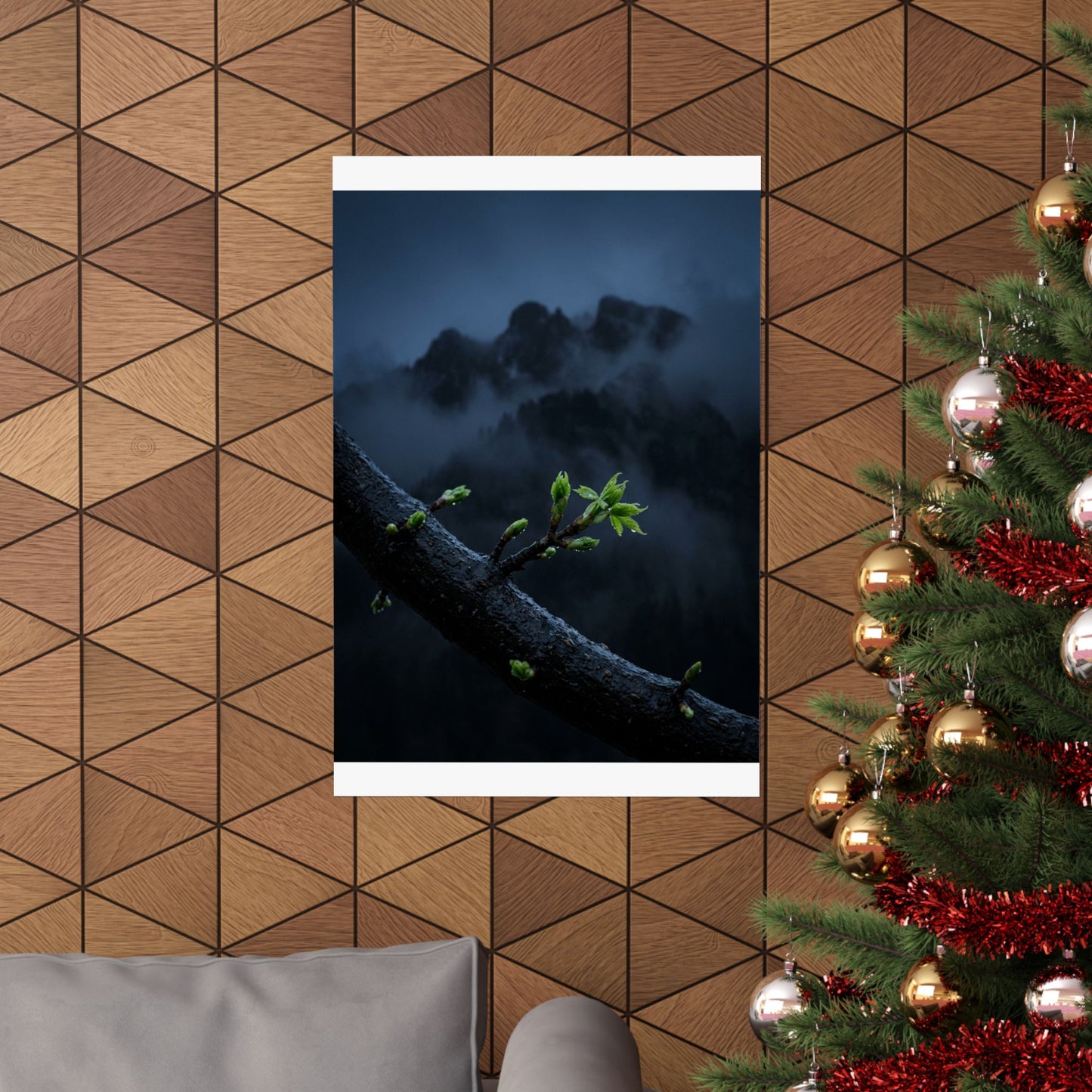 Kanso Mountain Mist Wall Art Print - Dark Japandi Moody Minimal