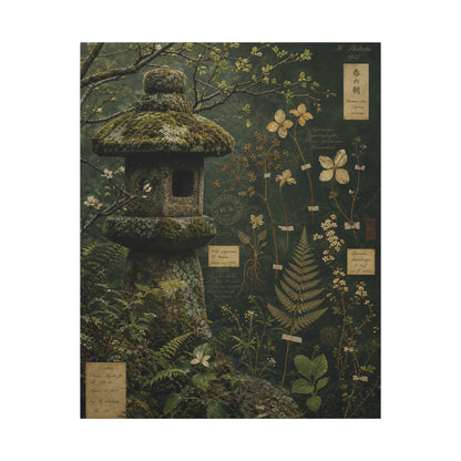 Spring Stone Lantern Herbarium Canvas Art | Nostalgic Decor