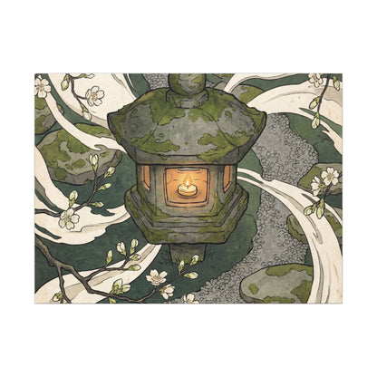 Zen Stone Lantern in Candlelight | Ukiyo E Inspired Canvas Art