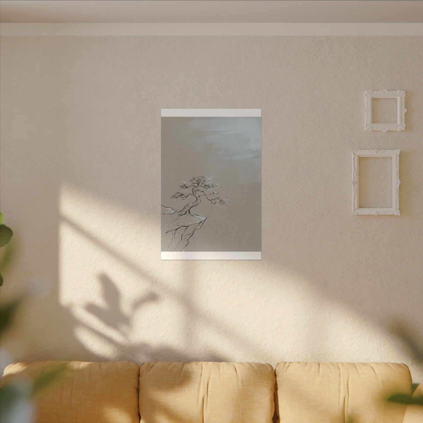 Pine Tree Minimal Line Canvas Art | Warm Japandi Art