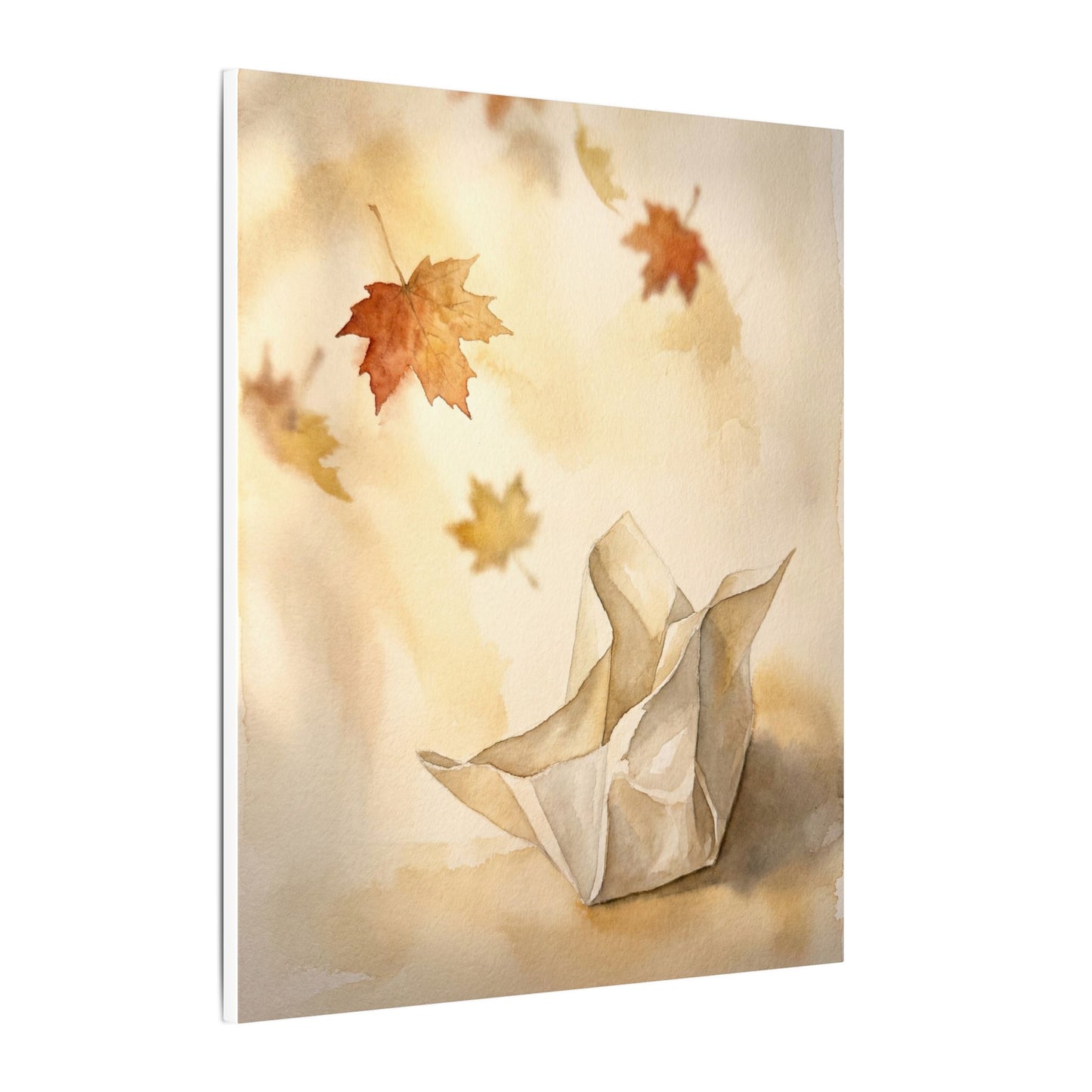 Japandi Paper Fold in Golden Hour | Watercolor Canvas Art