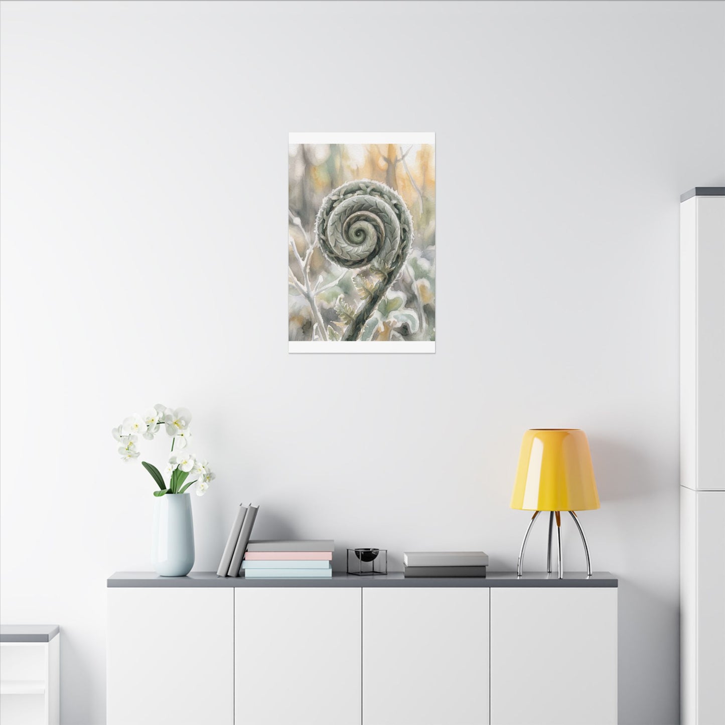 Winter Fern Unfurling Watercolor Canvas Art | Cozy Decor