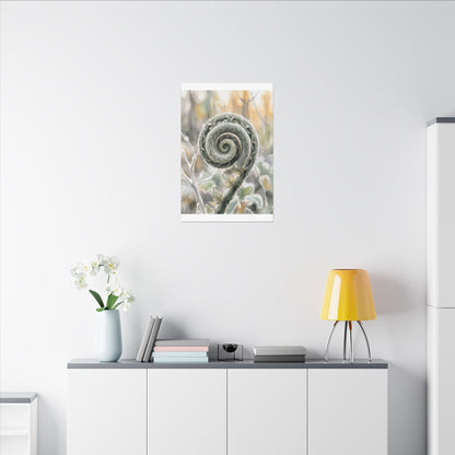 Winter Fern Unfurling Watercolor Canvas Art | Cozy Decor