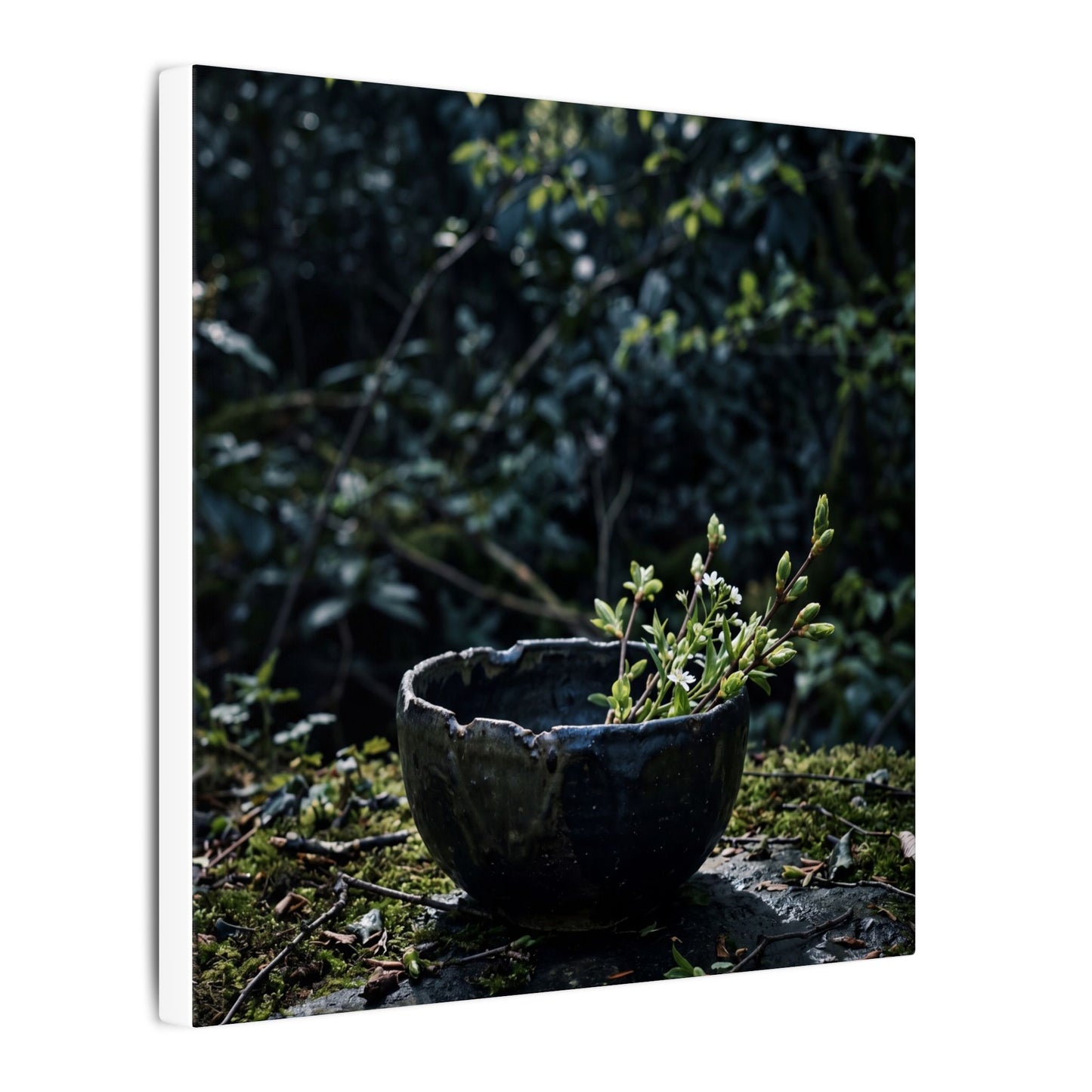 Dappled Ceramic Bowl Canvas Art - Dark Japandi Datsuzoku