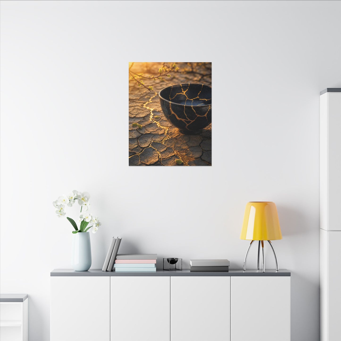 Golden Hour Cracked Earth Canvas Art - Kintsugi Fukinsei