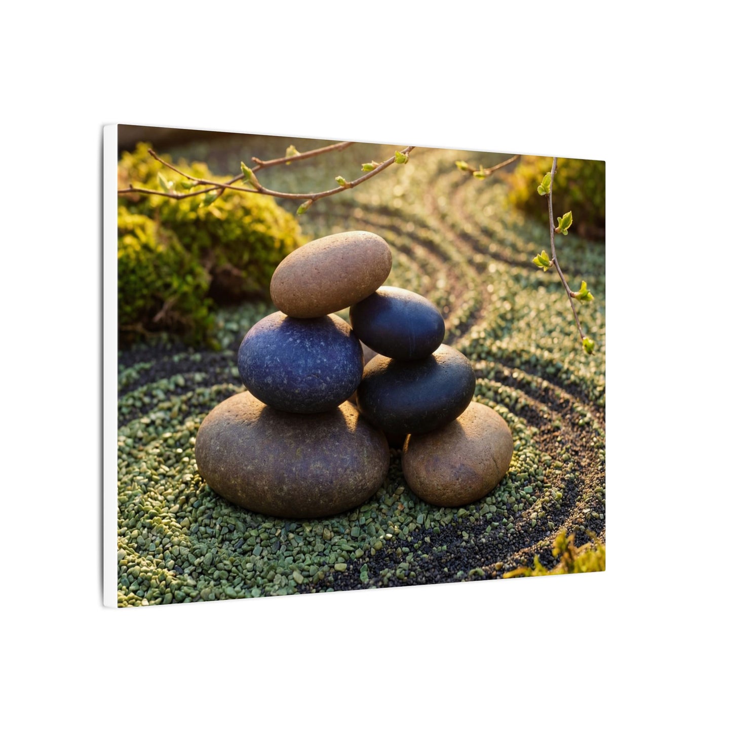 Zen River Stones in Golden Hour | Karesansui Canvas Art
