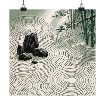 Winter Rock Garden Ukiyo E Inspired Wall Art Print | Calm Decor